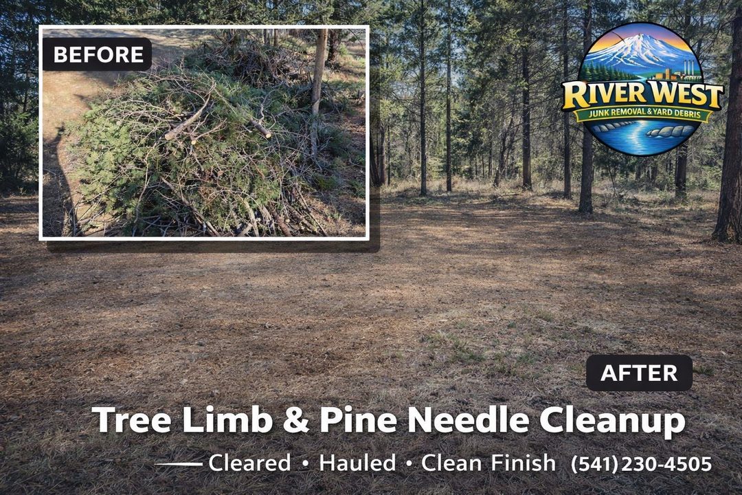 Before and after tree limb and pine needle cleanup in Bend Oregon